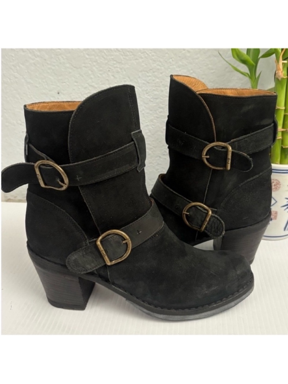 Fiorentini + Baker Black Suede Buckle Ankle Boots - Women Size 39